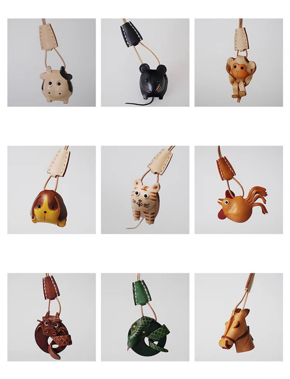 Handmade可愛い本革　動物鼠牛虎兎龍蛇馬羊猿鳥犬豚バッグチャーム　キーリング 6枚目の画像