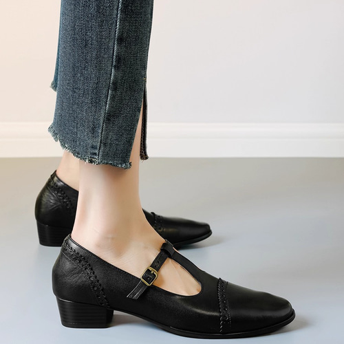 安定感抜群！ストラップパンプス 靴 レディース 本革 レザー パンプス