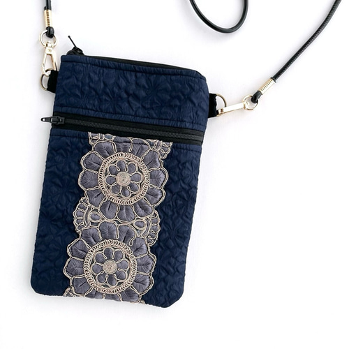 ぷっくりお花とインド刺繍の上品♡大人スマホショルダー ショルダー
