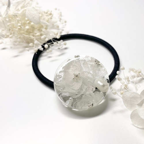 大人 レジンヘアゴム ／ パール × シェル × ボタニカル ドライフラワー