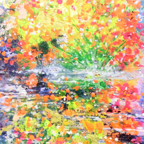 小さな水彩画原画 「ノウゼンカズラ （7月の花）」（額無し