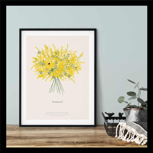大人っぽいミモザのブーケ】クリーム背景 インテリア アートポスター