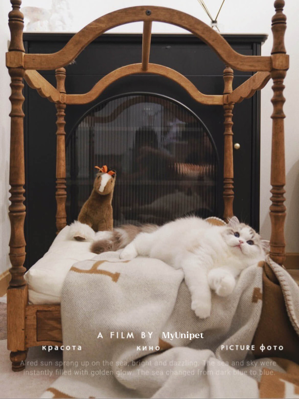 【ローマの休日】高級天然木製ペットベッド　キャノピーベッド　猫用ベッド 犬用ベッド 高級ペット家具 11枚目の画像