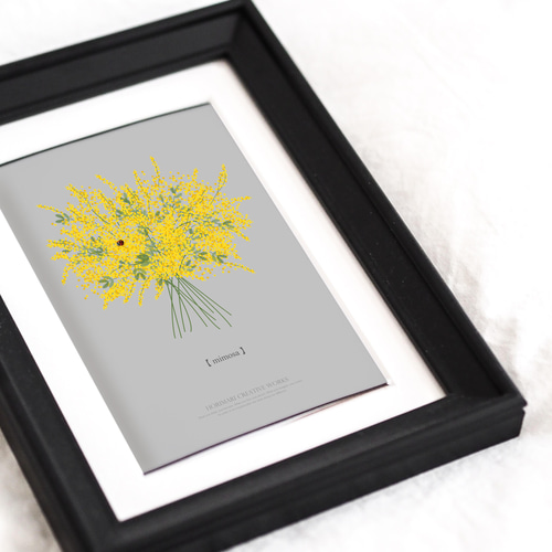 大人っぽいミモザのブーケ】グレー背景 インテリア アートポスター
