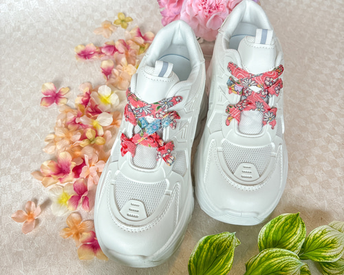 純和風☆ちりめん靴紐＜紅梅＞ 光沢ピンク春色全開☆130cm☆ シューズ