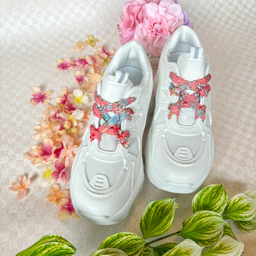 純和風☆ちりめん靴紐＜紅梅＞ 光沢ピンク春色全開☆130cm☆ シューズ