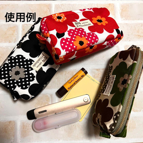 ハンドメイドタバココスメポーチ人気レトロフラワー花レッド