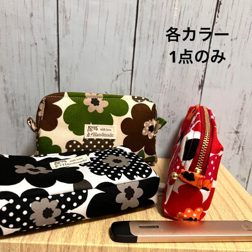 ハンドメイドタバココスメポーチ人気レトロフラワー花レッド アイコス