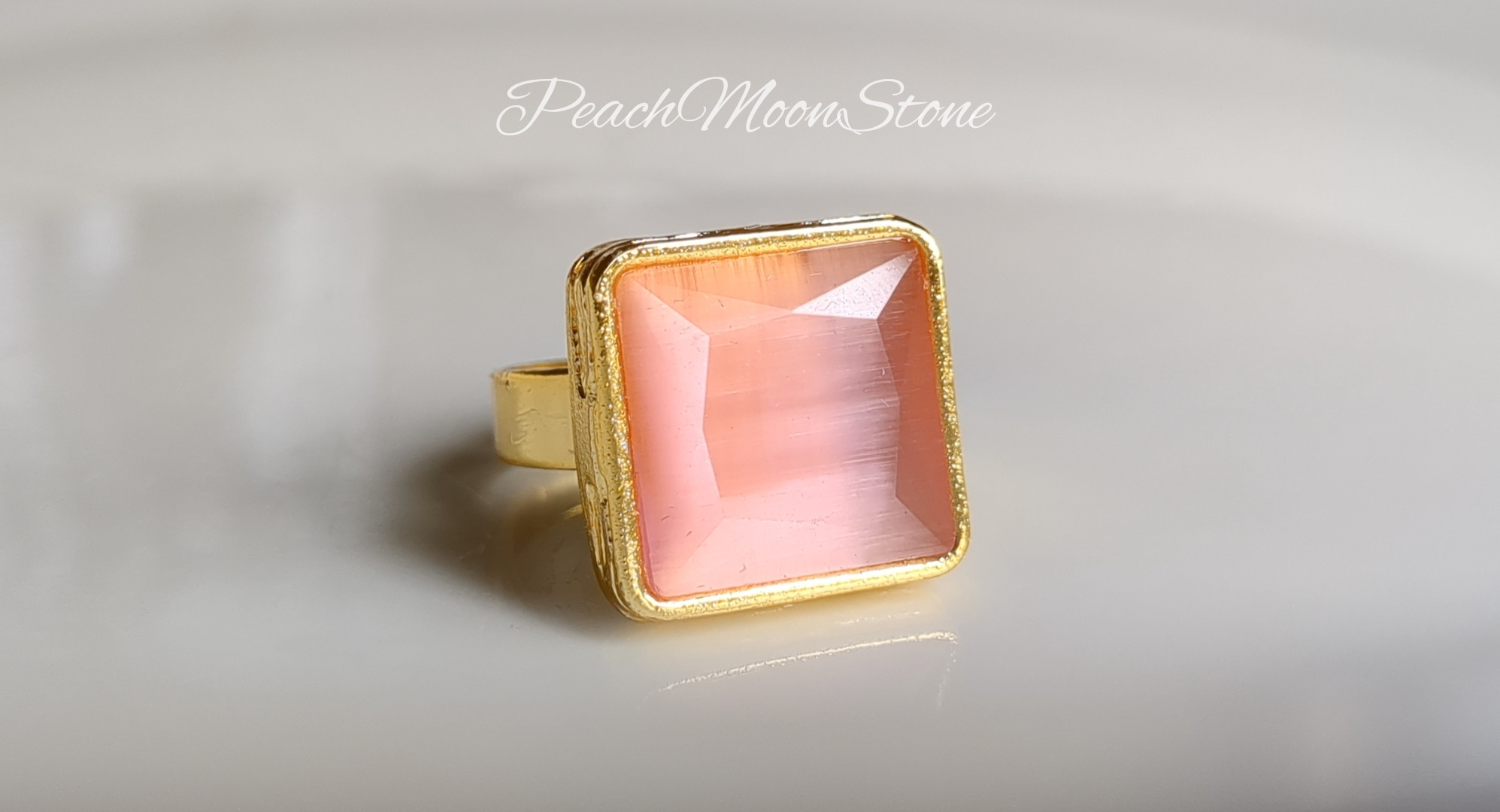 再再再販☆『ピーチムーンストーン』のひとめぼれ天然石リング