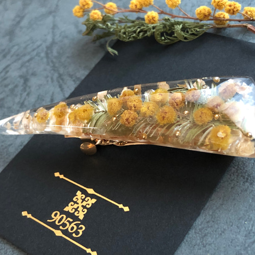 ミモザ ドライフラワー レジン 三角バレッタ バレッタ 90563(kumagoro  