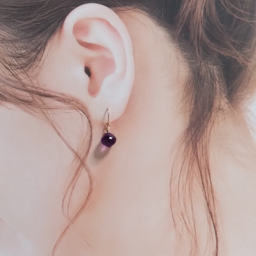 14kgf☆天然石アメジスト（マロンカット）ピアス ピアス（フック 