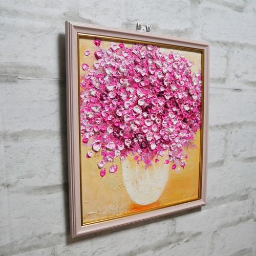 油絵 油彩 油彩画 絵画【ピンクのかすみ草】 油絵 油彩 油彩画 絵 絵画 【ピンクのかすみ草】 絵画 HR 通販