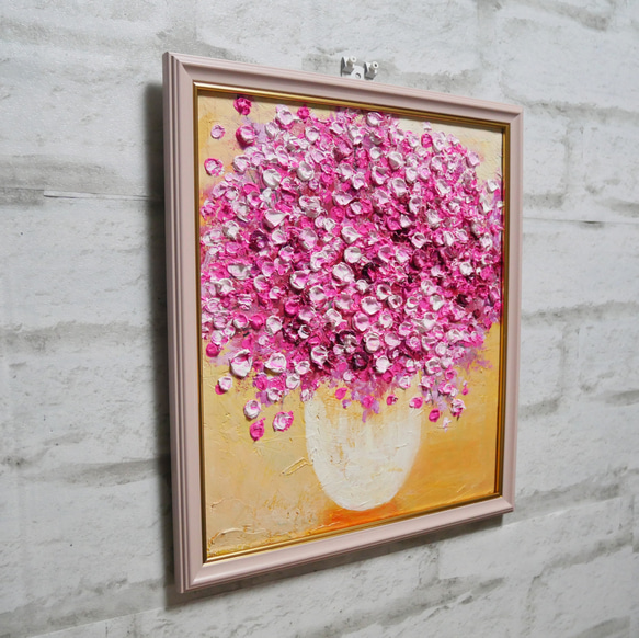 油絵 油彩 油彩画 絵 絵画 【ピンクのかすみ草】 入選 油彩 色紙 ドリーム賞 平成26年 油絵 ピンクのかすみ草 技法 素材 油絵の具 ホルベイン アクリル絵の具 リキテックス 242×273 壁掛け可能 ラッピング付き 平成27年 平成28年 平成29年