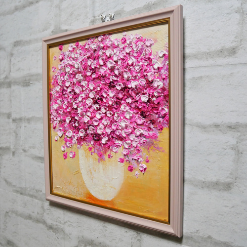 油絵 油彩 油彩画 絵画 アートパネル【ピンクかすみ草】