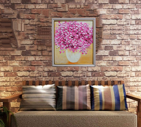 油絵 油彩 油彩画 絵 絵画 【ピンクのかすみ草】 入選 油彩 色紙 ドリーム賞 平成26年 油絵 ピンクのかすみ草 技法 素材 油絵の具 ホルベイン アクリル絵の具 リキテックス 242×273 壁掛け可能 ラッピング付き 平成27年 平成28年 平成29年