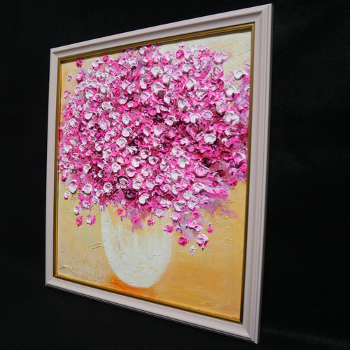 油絵 油彩 油彩画 絵 絵画 【ピンクのかすみ草】 絵画 HR 通販