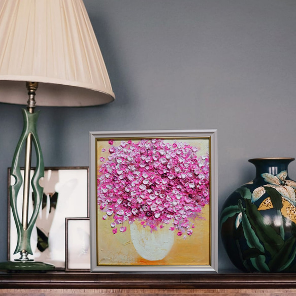 油絵 油彩 油彩画 絵画 アートパネル【ピンクかすみ草】 油絵 油彩 油彩画 絵画 アートパネル【ピンクかすみ草】