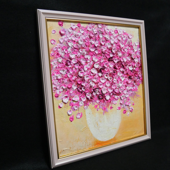 油絵 油彩 油彩画 絵 絵画 【ピンクのかすみ草】 入選 油彩 色紙 ドリーム賞 平成26年 油絵 ピンクのかすみ草 技法 素材 油絵の具 ホルベイン アクリル絵の具 リキテックス 242×273 壁掛け可能 ラッピング付き 平成27年 平成28年 平成29年