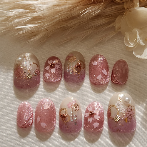 完成品】ネイルチップ 和柄 和装 振袖 袴 成人式 卒業式 前撮り マグネット