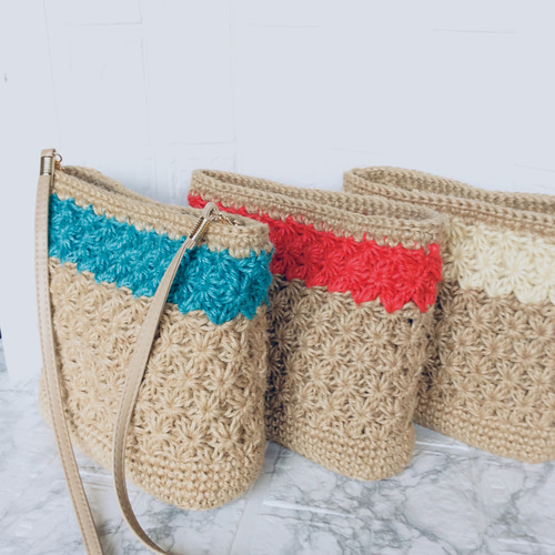 受注制作) 全7色 麻紐 ショルダーバッグ ／ サコッシュ ／ ラインの色  