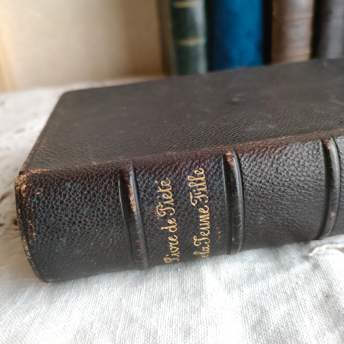 アンティーク洋書】Livre de piété : ダークブラウン革張り、天金加工