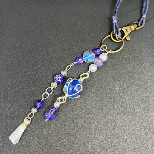 おばさん手作りのバッグチャームブルー ＃ハンドメイド ＃アクセサリー