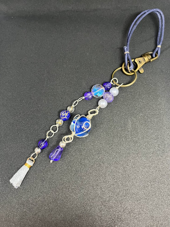 おばさん手作りのバッグチャームブルー ＃ハンドメイド ＃アクセサリー 