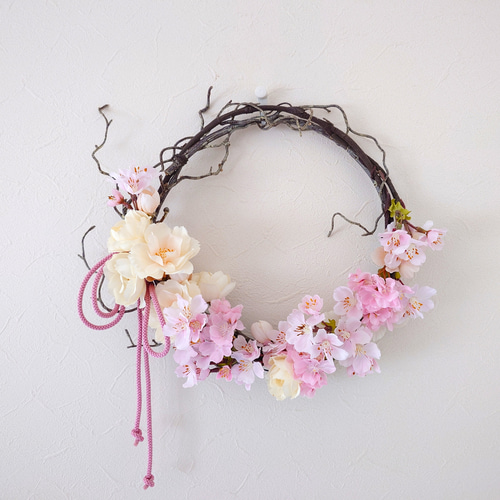 ◇ハーフリース◆スモーキーピンク◇ナチュラル◇プレゼント さくらとピンクローズのハーフリース*pink✕white〔M051〕