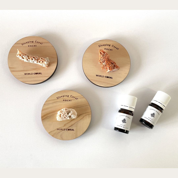 Sleeping Coral 宝石珊瑚と土佐ヒノキのアロマオイルのデュフューザー 1枚目の画像
