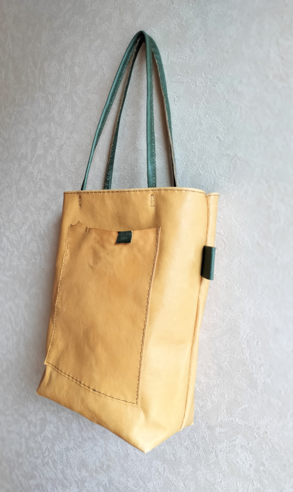 tatenaga tote　ミモザ✗グラスグリーン　ピッグスキンレザー 6枚目の画像