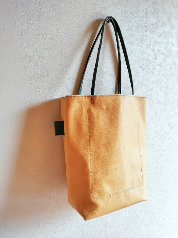 tatenaga tote　ミモザ✗グラスグリーン　ピッグスキンレザー 10枚目の画像