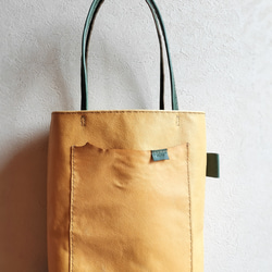 tatenaga tote　ミモザ✗グラスグリーン　ピッグスキンレザー 1枚目の画像