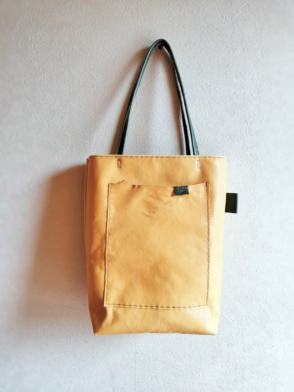 tatenaga tote　ミモザ✗グラスグリーン　ピッグスキンレザー 3枚目の画像