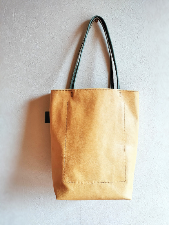 tatenaga tote　ミモザ✗グラスグリーン　ピッグスキンレザー 9枚目の画像