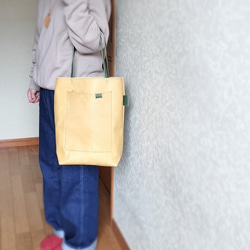 tatenaga tote　ミモザ✗グラスグリーン　ピッグスキンレザー 15枚目の画像