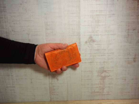 革カービング「名刺カード入れ：オレンジ」 6枚目の画像