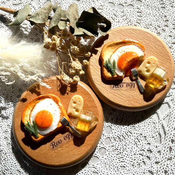 《プレートエッグトースト　コンパクトミラー　6種類》　目玉焼き　フェイクフード　食品サンプル　コンパクトミラー　手鏡 3枚目の画像