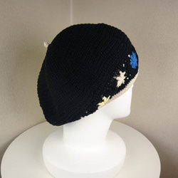 コットン　ゆったりベレー帽（マーガレット　カラフル　ブラック） 5枚目の画像