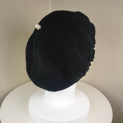 コットン　ゆったりベレー帽（マーガレット　カラフル　ブラック） 6枚目の画像