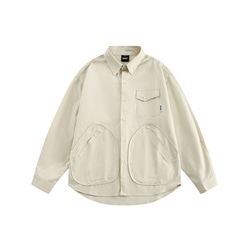メンズレトロなポケットシャツゆったり長袖カジュアル上着コート W212 5枚目の画像