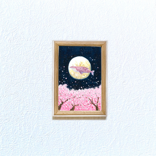 受注制作】桜色のクジラ【桜と満月】 絵画 kuro 通販 17323358｜Creema
