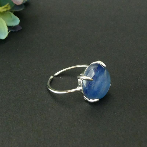 天然石指輪 ラウンドリング「カイヤナイト」 フリーサイズ 青い石