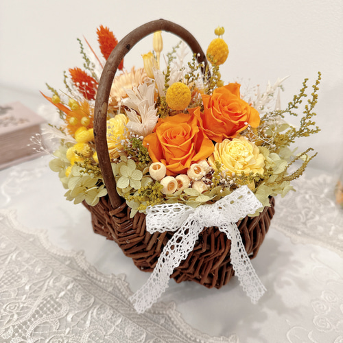 人気 ビタミンカラー オレンジ 華やかな 花籠 還暦 古希 祝 母の日