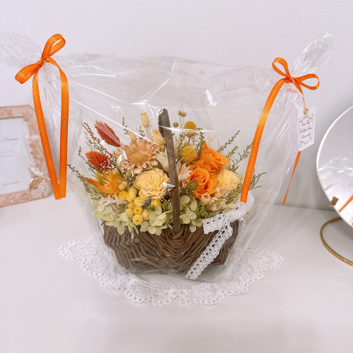 人気 ビタミンカラー オレンジ 華やかな 花籠 還暦 古希 祝 母の日