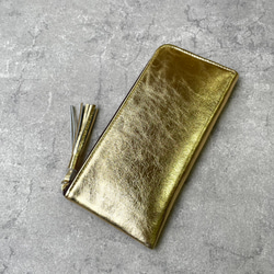 【新色・ミラーゴールド】ゴートレザーのスリムな長財布　Ｌ字型　 3枚目の画像