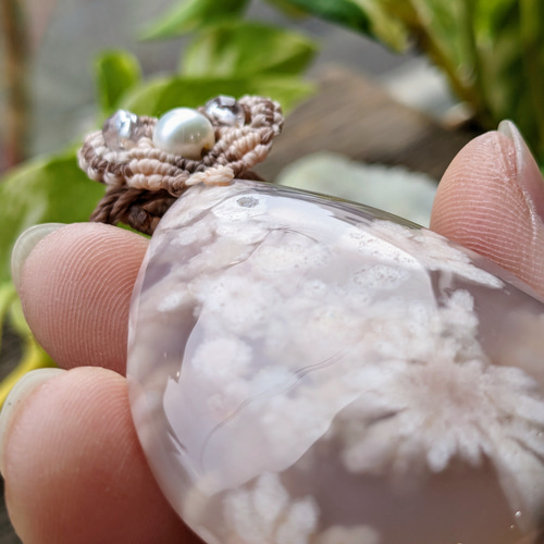 ☆大きめ☆チェリーブロッサムアゲート・桜瑪瑙☆マクラメ編み