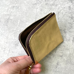 【新色・ミラーゴールド】ゴートレザーのスリムなミニ財布　L字型 8枚目の画像
