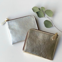 【ミラーゴールド】ゴートレザーのスリムなミニ財布　L字型 13枚目の画像