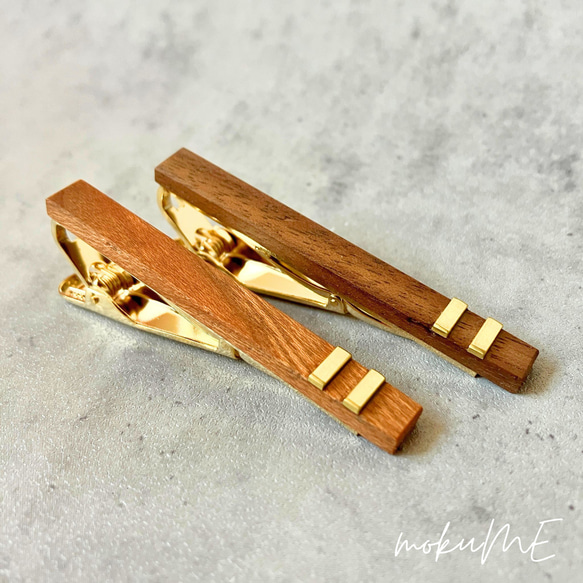 木と真鍮のネクタイピン（2本線） タイピン・カフス mokume 通販