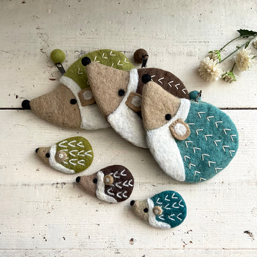 オリジナル 羊毛 フェルト ハリネズミ ポーチ ハンドメイド ポーチ orb